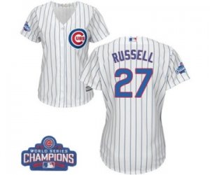 Womens Majestic Chicago Cubs #27 Addison Russell Authentic White Home 2016 World Series Champions Cool Base MLB Jersey