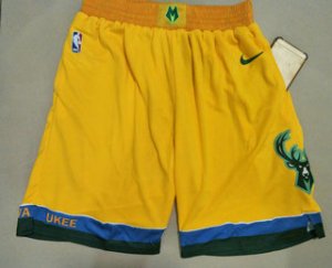 Men Milwaukee Bucks Yellow City Edition With Pocket Nike Swingman Shorts