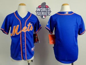 Youth New York Mets Blank Blue Alternate Home Cool Base W 2015 World Series Patch Stitched MLB Jersey