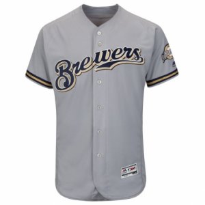 Men\'s Milwaukee Brewers Majestic Road Blank Gray Flex Base Authentic Collection Team Jersey