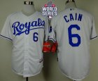 Kansas City Royals #6 Lorenzo Cain White Cool Base W 2015 World Series Patch Stitched MLB Jersey