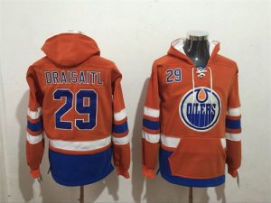 Oilers #29 Leon Draisaitl Orange All Stitched Hooded Sweatshirt