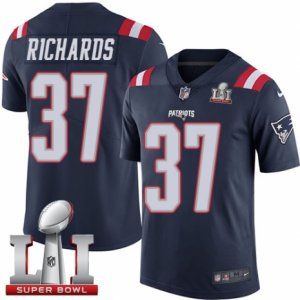 Mens Nike New England Patriots #37 Jordan Richards Limited Navy Blue Rush Super Bowl LI 51 NFL Jersey