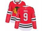 Womens Adidas Chicago Blackhawks #9 Bobby Hull Authentic Red Home NHL Jersey