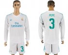 2017-18 Real Madrid 3 PEPE Home Long Sleeve Soccer Jersey