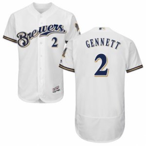 Men\'s Majestic Milwaukee Brewers #2 Scooter Gennett White Royal Flexbase Authentic Collection MLB Jersey