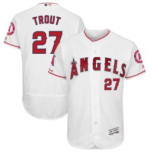 Angels #27 Mike Trout White 150th Patch Flexbase Jersey