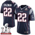 Youth Nike New England Patriots #22 Justin Coleman Elite Navy Blue Team Color Super Bowl LI 51 NFL Jersey