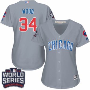 Women\'s Majestic Chicago Cubs #34 Kerry Wood Authentic Grey Road 2016 World Series Bound Cool Base MLB Jersey
