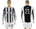 2017-18 Juventus 21 DYBALA Home Long Sleeve Soccer Jersey