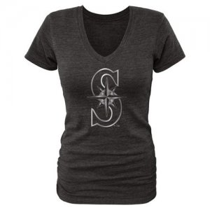 Women\'s Seattle Mariners Fanatics Apparel Platinum Collection V-Neck Tri-Blend T-Shirt Black
