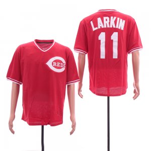 Reds #11 Barry Larkin Red Throwback BP Mesh Jersey