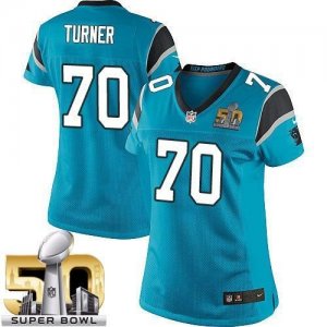 Women Nike Panthers #70 Trai Turner Blue Alternate Super Bowl 50 Stitched Jersey