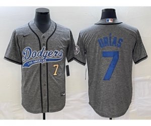Men\'s Los Angeles Dodgers #7 Julio Urias Number Grey Gridiron Cool Base Stitched Baseball Jersey