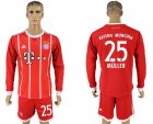 2017-18 Bayern Munich 25 MULLER Home Long Sleeve Soccer Jersey
