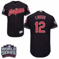 Mens Majestic Cleveland Indians #12 Francisco Lindor Navy Blue 2016 World Series Bound Flexbase Authentic Collection MLB Jersey