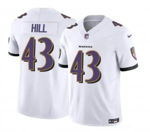 Men\'s Baltimore Ravens #43 Justice Hill White 2023 F.U.S.E. Vapor Limited Football Stitched Jersey