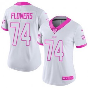 Womens Nike New York Giants #74 Ereck Flowers White Pink Stitched NFL Limited Rush Fashion Jersey