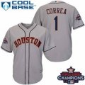 Astros #1 Carlos Correa Grey New Cool Base 2017 World Series Champions Stitched MLB Jersey