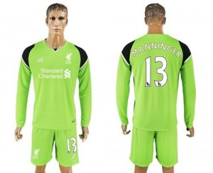 Liverpool #13 Manninger Green Goalkeeper Long Sleeves Soccer Club Jersey
