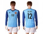 Spain #12 De Gea Blue Goalkeeper Long Sleeves Soccer Country Jersey