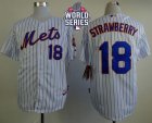 New York Mets #18 Darryl Strawberry White(Blue Strip) Home Cool Base W 2015 World Series Patch Stitched MLB Jersey