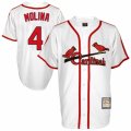 Mens Mitchell and Ness St. Louis Cardinals #4 Yadier Molina Authentic White Throwback MLB Jersey