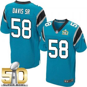 Nike Carolina Panthers #58 Thomas Davis Sr Blue Alternate Super Bowl 50 Men Stitched NFL Elite Jersey