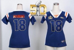 Women Nike Broncos #18 Peyton Manning Navy Blue Super Bowl 50 Draft Him Shimmer Jersey