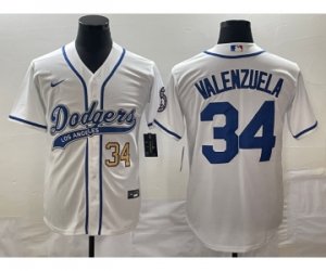 Men\'s Los Angeles Dodgers #34 Fernando Valenzuela Number White Cool Base Stitched Baseball Jersey