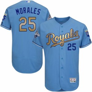 Men\'s Majestic Kansas City Royals #25 Kendrys Morales Authentic Light Blue 2015 World Series Champions Gold Program FlexBase MLB Jersey