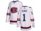 Men Adidas Montreal Canadiens #1 Jacques Plante White Authentic 2017 100 Classic Stitched NHL Jersey
