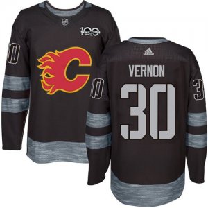 Mens Calgary Flames #30 Mike Vernon Black 1917-2017 100th Anniversary Stitched NHL Jersey