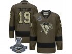 Mens Reebok Pittsburgh Penguins #19 Bryan Trottier Premier Green Salute to Service 2017 Stanley Cup Champions NHL Jersey