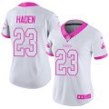 Womens Nike Cleveland Browns #23 Joe Haden White Pink Stitched NFL Limited Rush Fashion Jersey