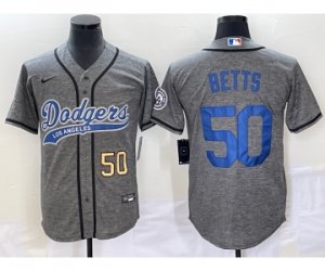 Men\'s Los Angeles Dodgers #50 Mookie Betts Number Grey Gridiron Cool Base Stitched Baseball Jersey