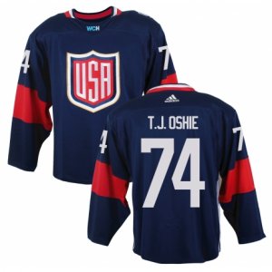 Men Adidas Team USA #74 T. J. Oshie Navy Blue Away 2016 World Cup Ice Hockey Jersey