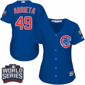 Women\'s Majestic Chicago Cubs #49 Jake Arrieta Authentic Royal Blue Alternate 2016 World Series Bound Cool Base MLB Jersey