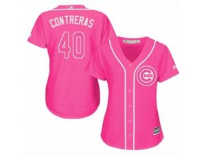 Women Chicago Cubs #40 Willson Contreras Replica Pink Fashion MLB Jersey