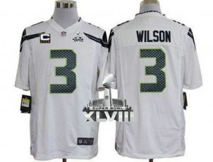 Nike Seattle Seahawks #3 Russell Wilson White With C Patch Super Bowl XLVIII NFL Game Jersey