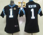 Women Nike Panthers #1 Cam Newton Black Team Color Super Bowl 50 Stitched Jersey