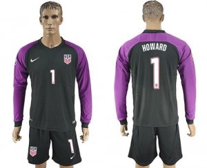 USA #1 Howard Black Goalkeeper Long Sleeves Soccer Country Jersey