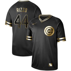 Cubs #44 Anthony Rizzo Black Gold Nike Cooperstown Collection Legend V Neck Jersey