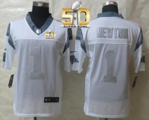 Nike Carolina Panthers #1 Cam Newton White Super Bowl 50 Men\'s Stitched NFL Limited Platinum Jersey