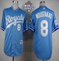Kansas City Royals #8 Mike Moustakas Light Blue 1985 Turn Back The Clock Wã€€2015 World Series Patch Stitched MLB Jersey