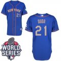 New York Mets #21 Lucas Duda Blue(Grey NO.) Alternate Road Cool Base W 2015 World Series Patch Stitched MLB Jersey