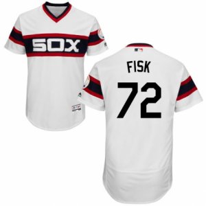 Men\'s Majestic Chicago White Sox #72 Carlton Fisk White Flexbase Authentic Collection MLB Jersey
