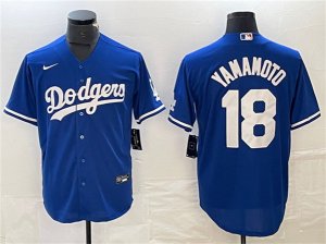Men\'s Los Angeles Dodgers #18 Yoshinobu Yamamoto Blue Cool Base Stitched Jersey