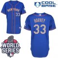New York Mets #33 Matt Harvey Blue(Grey NO.) Alternate Road Cool Base W 2015 World Series Patch Stitched MLB Jersey