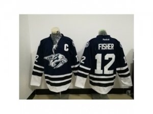 Mens Reebok Nashville Predators #12 Mike Fisher Authentic Blue Third NHL Jersey C patch